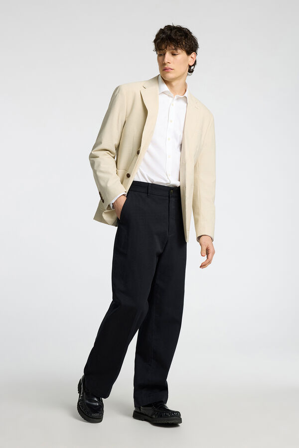 Selected Blazer riscas seersucker Tostado