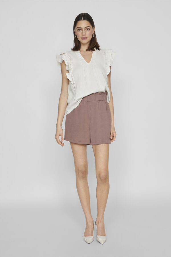 Vila Blusa de manga curta com folhos Cinzento