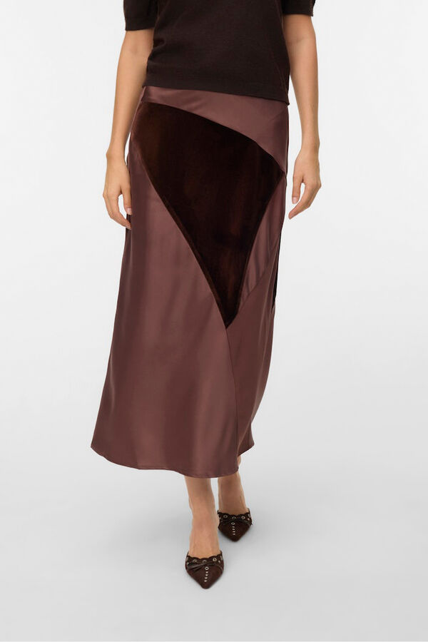 Vero Moda Falda midi triple tejido Marr&oacute;n