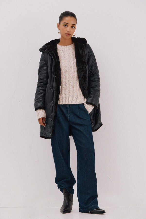 Cortefiel Sobretudo comprido revers&iacute;vel efeito pelo Preto