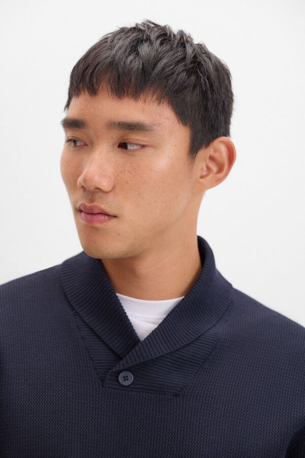 Cortefiel Jersey algod&oacute;n estructura cuello abierto Azul marino