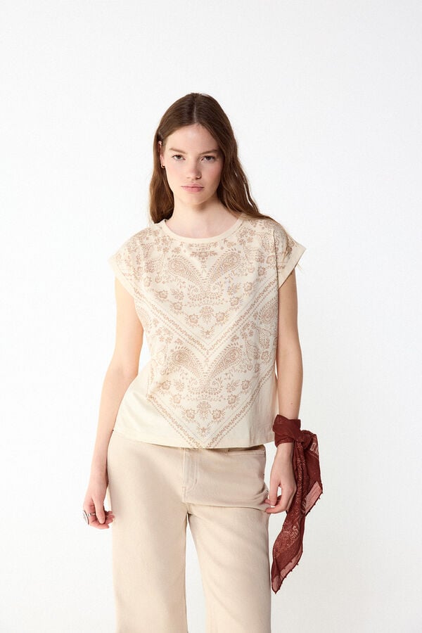Slowlove Camiseta estampado bandana Marfil