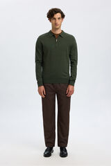 Selected Jersey polo media cremallera 100% algod&oacute;n. Verde oscuro