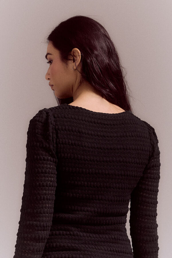 Slowlove Top de punto estructura con manga abullonada Negro