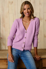 Pol&iacute;n Et Moi Cardigan lil&aacute;s com bot&otilde;es Roxo