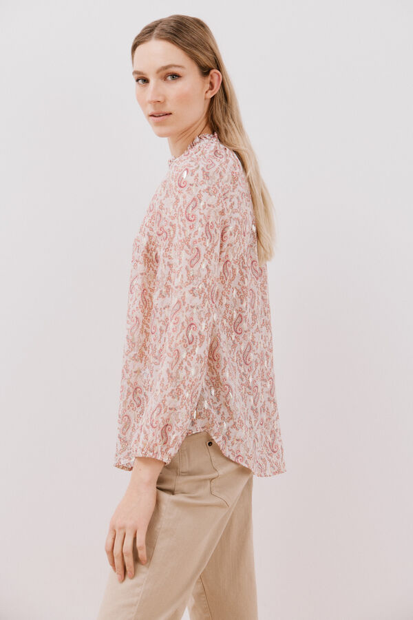 Cortefiel Blusa detalle nido de abeja Estampado blanco