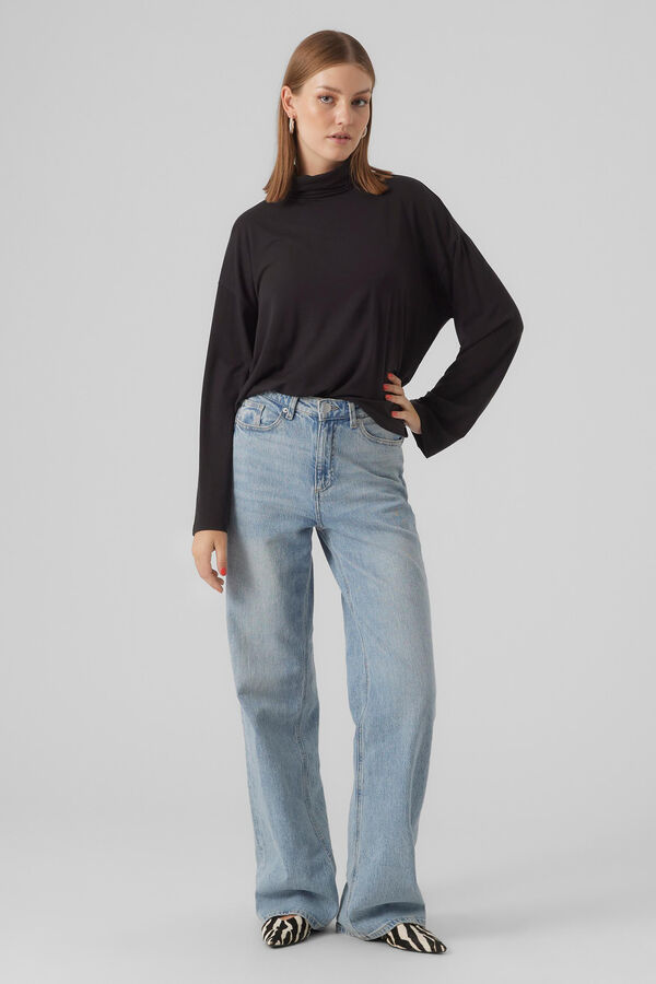 Vero Moda Camiseta de mujer de rayas con cuello alto Gris oscuro