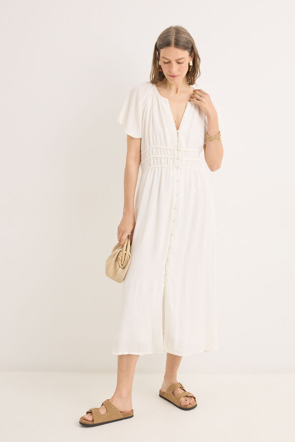 Cortefiel Vestido blanco manga corta Blanco