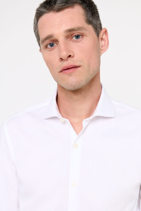 Cortefiel Camisa vestir lisa slim fit f&aacute;cil plancha Blanco