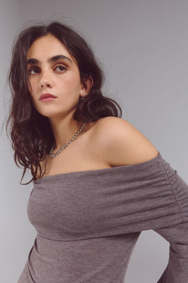 Slowlove Top sem ombros Castanho