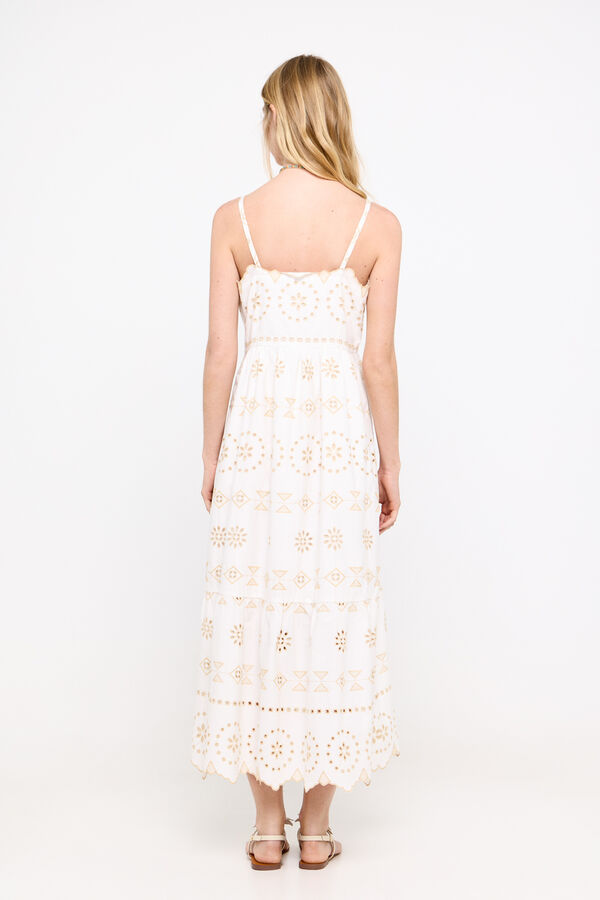 Cortefiel Vestido algod&oacute;n bordado. Blanco