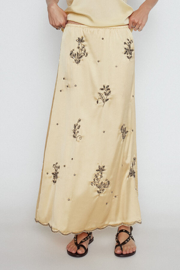 Slowlove Falda larga bordados joya Dorado