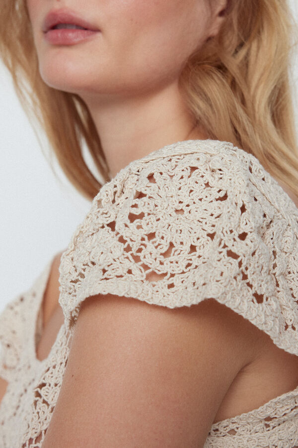 Slowlove Camiseta crop crochet Marfil