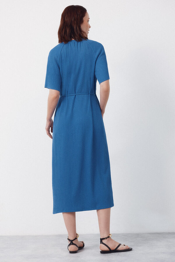 Cortefiel Vestido estruturado com cinto Azul