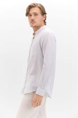 Cortefiel Camisa lino algod&oacute;n rayas cuello mao Azul