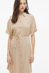 Vila Vestido camisero midi de viscosa y lino Gris