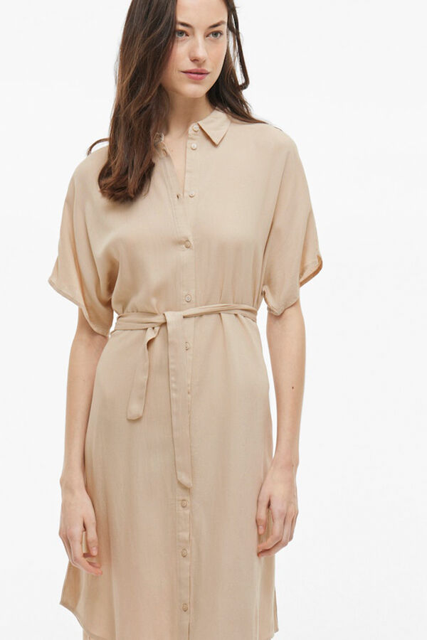 Vila Vestido camisero midi de viscosa y lino Gris