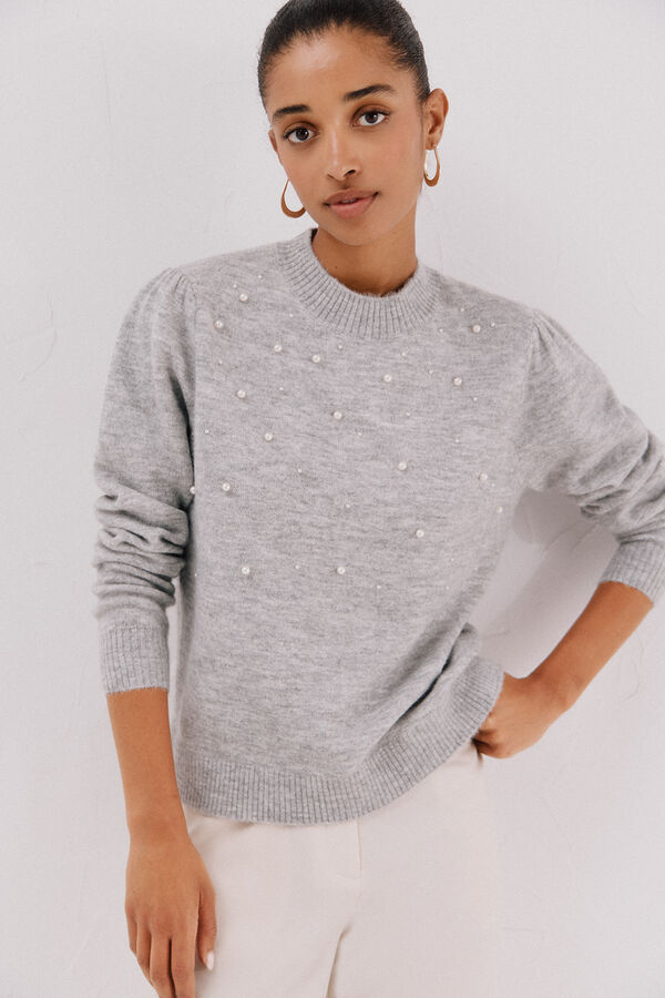 Cortefiel Jersey punto perlas Gris