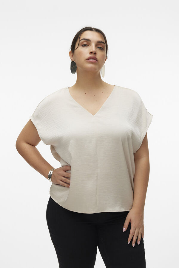 Vero Moda Curve Top acetinado (tamanho grande)  Tostado