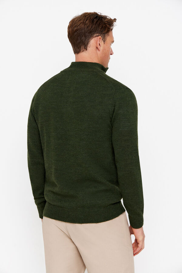 Cortefiel Jersey lana torzal cuello cremallera Verde
