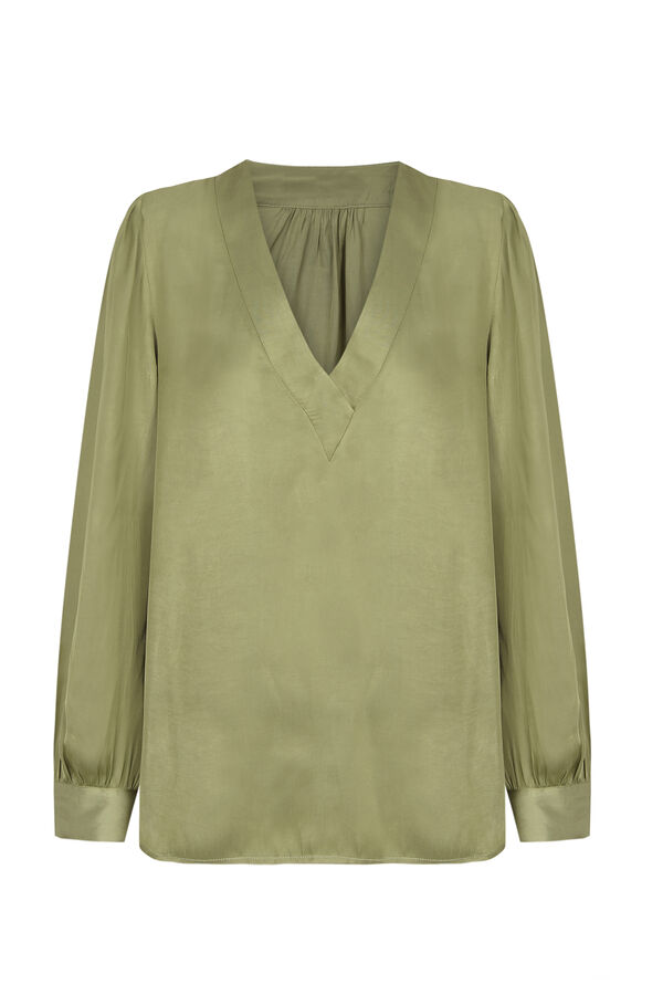 Cortefiel Blusa satinada saten Verde