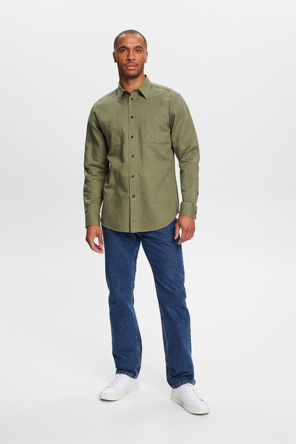 Esprit Camisa básica regular fit con lino Kaki