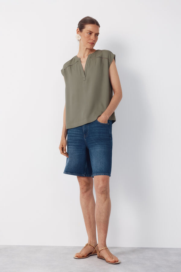 Cortefiel Blusa Entredos Verde