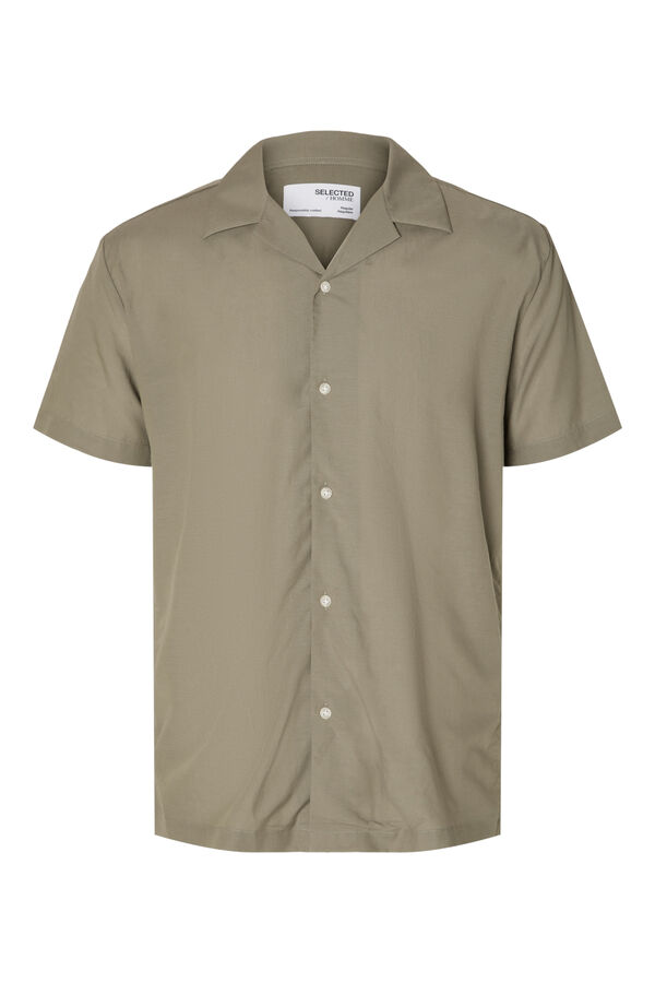 Selected Camisa de manga corta confeccionada con tencel y algod&oacute;n org&aacute;nico. Verde