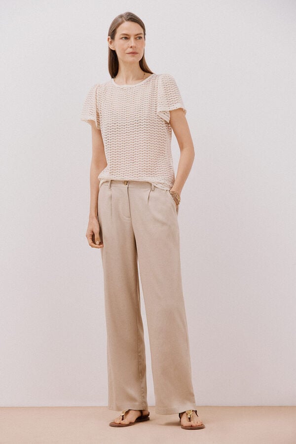 Cortefiel Top estruturado riscas Ecru