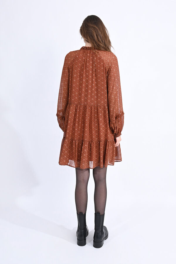 Molly Bracken Vestido comprido com estampado, folhos e la&ccedil;ada Laranja