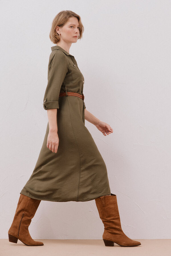 Cortefiel Vestido camiseiro cinto Verde