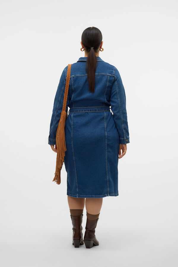 Vero Moda Curve Vestido midi de manga larga denim talla grande Azul