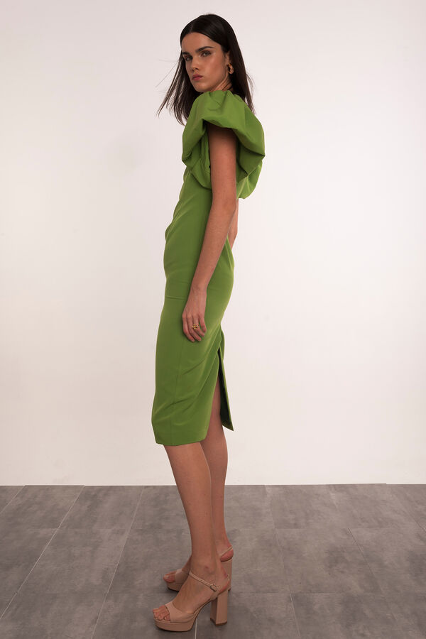 Dolores Promesas Vestido midi direito manga bal&atilde;o Verde