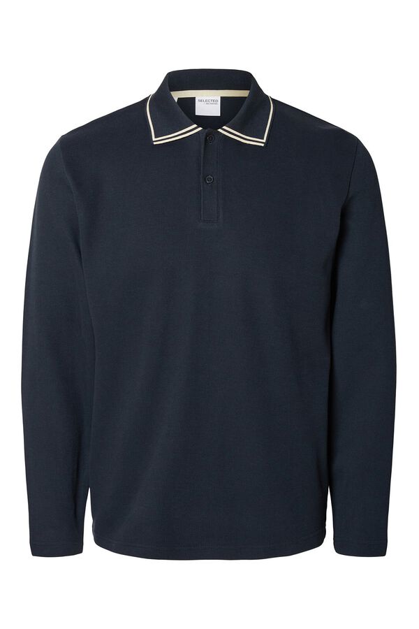 Selected Polo de manga larga confeccionado 100% con algodón orgánico. Azul marino