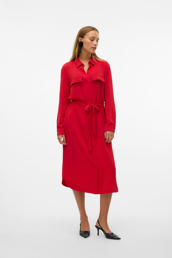 Vero Moda Vestido midi camisero Rojo