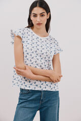 Cortefiel Camiseta bordada Estampado azul