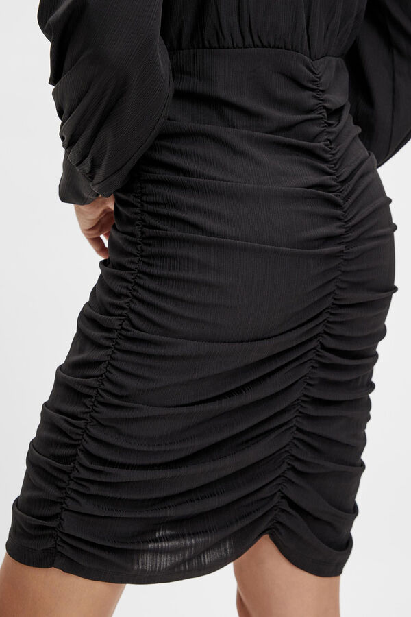 Vila Vestido curto entalhado franzido Preto