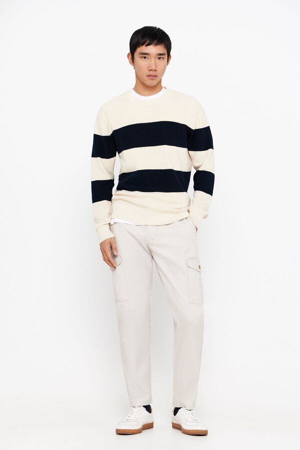 Cortefiel Camisola &agrave;s riscas gola redonda Ecru