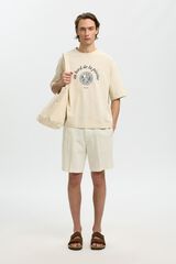 Selected T-shirt de manga curta estampada Tostado