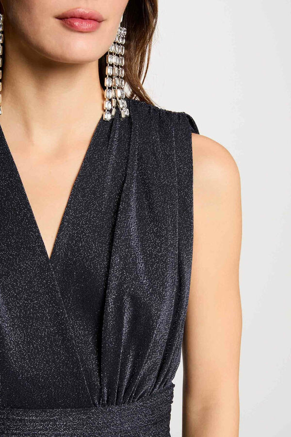 Morgan Vestido longo plissado reto Azul