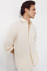 Cortefiel Camisa lino algod&oacute;n rayas Amarillo