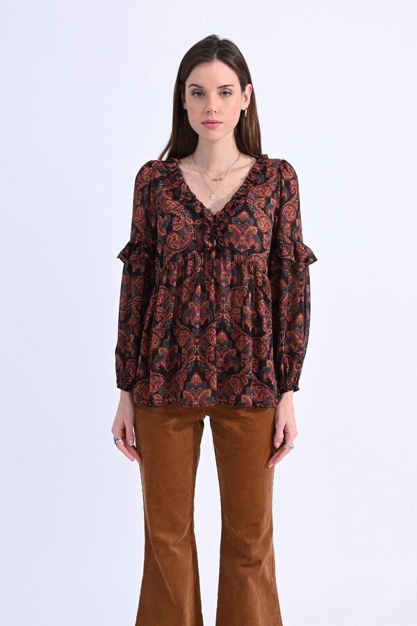 Molly Bracken Blusa de manga comprida com estampado e folhos Granada