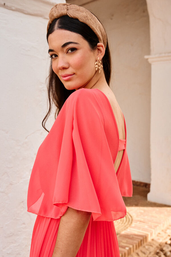 Pol&iacute;n Et Moi Vestido midi plissado Xana Vermelho