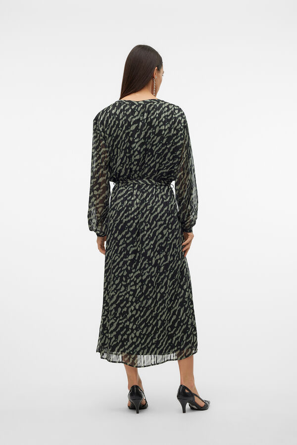 Vero Moda Vestido gasa 7/8 manga larga Verde oscuro