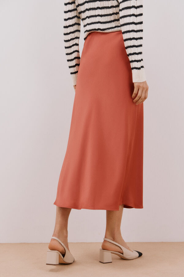 Cortefiel Falda midi satinada estampada Coral