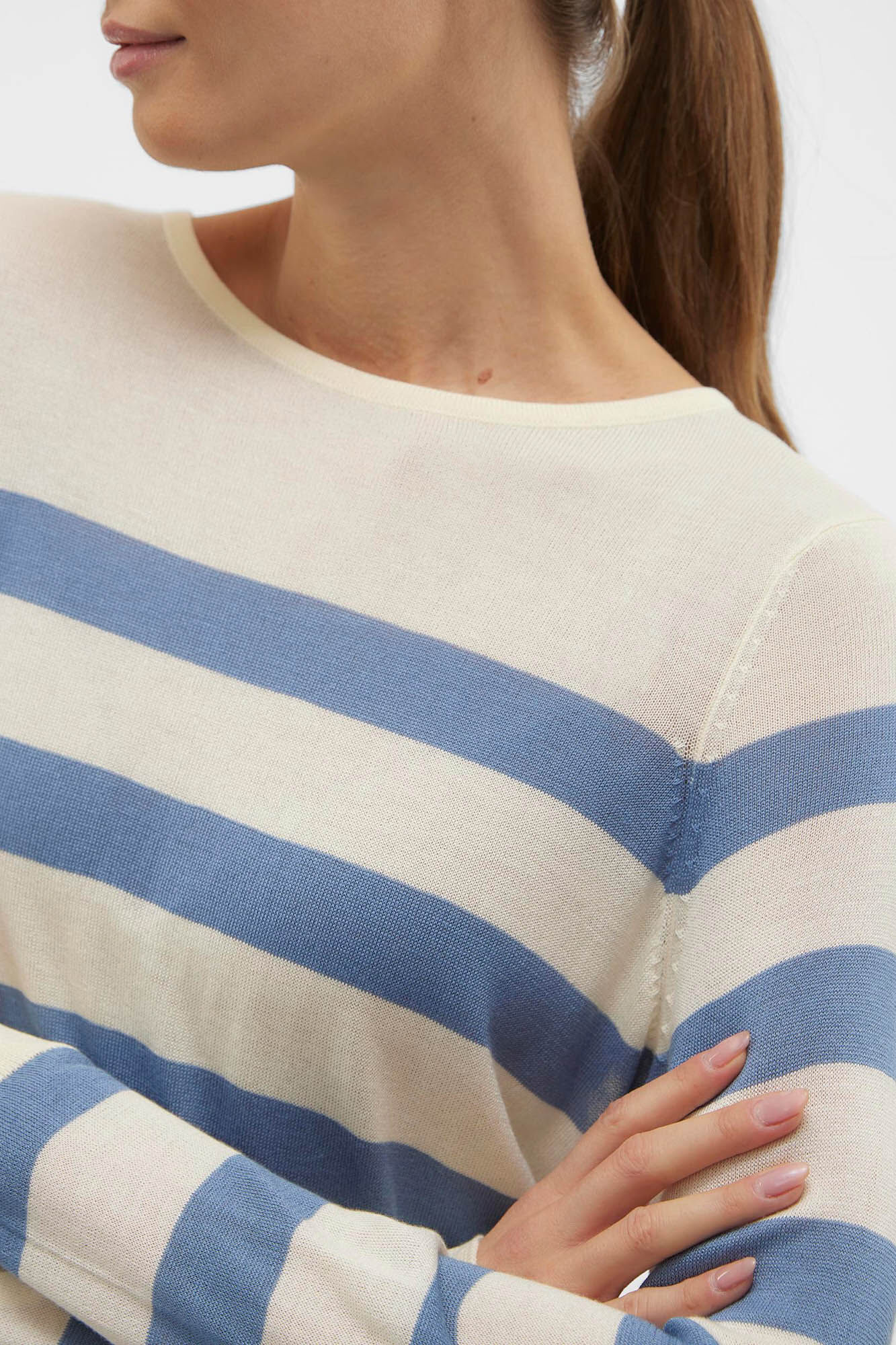 Vero Moda Camisola &agrave;s riscas de mulher com manga comprida e gola redonda