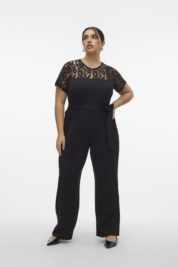 Vero Moda Curve Macac&atilde;o comprido detalhes de renda tamanho grande Preto