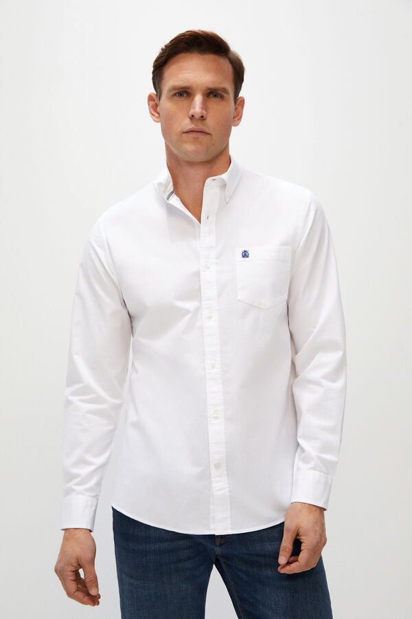 Cortefiel Camisa lisa algodón orgánico Oxford Blanco