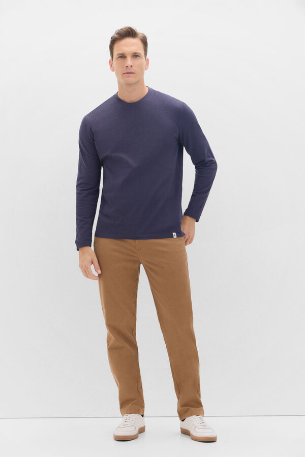 Cortefiel Camiseta b&aacute;sica em piqu&eacute; manga comprida Azul