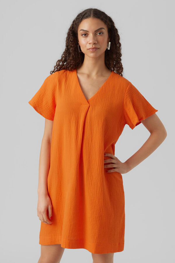 Cortefiel Vestido curto de algodão  Laranja